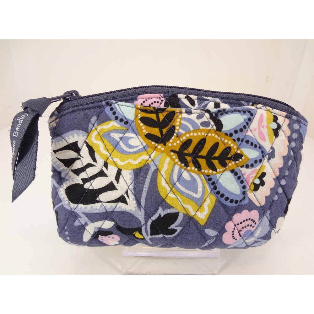 Vera Bradley Cosmetic Bag Grey Excellent Quilted Floral Zipper Pouch Mirror